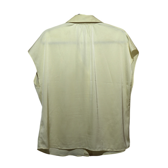 Rachel Roy Button Up Shirt Butter Yellow Cap Sleeve Collared Lagenlook Sz L EUC - Picture 2 of 10